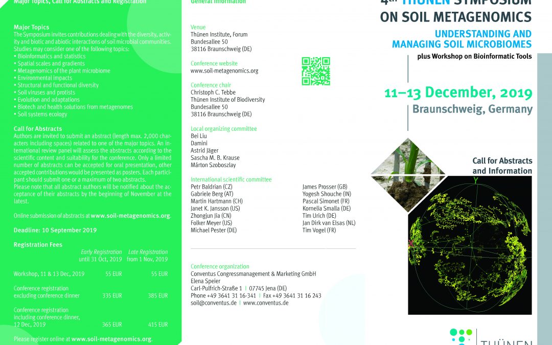 BIOCYMA en el congreso internacional 4th Thünen Symposium on Soil Metagenomics 2019 a celebrar en Braunschweig, Alemania.