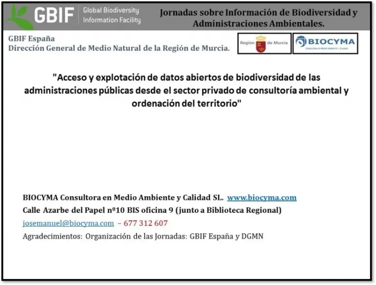 BIOCYMA participará en unas Jornadas sobre Información de Biodiversidad y Administraciones Ambientales.